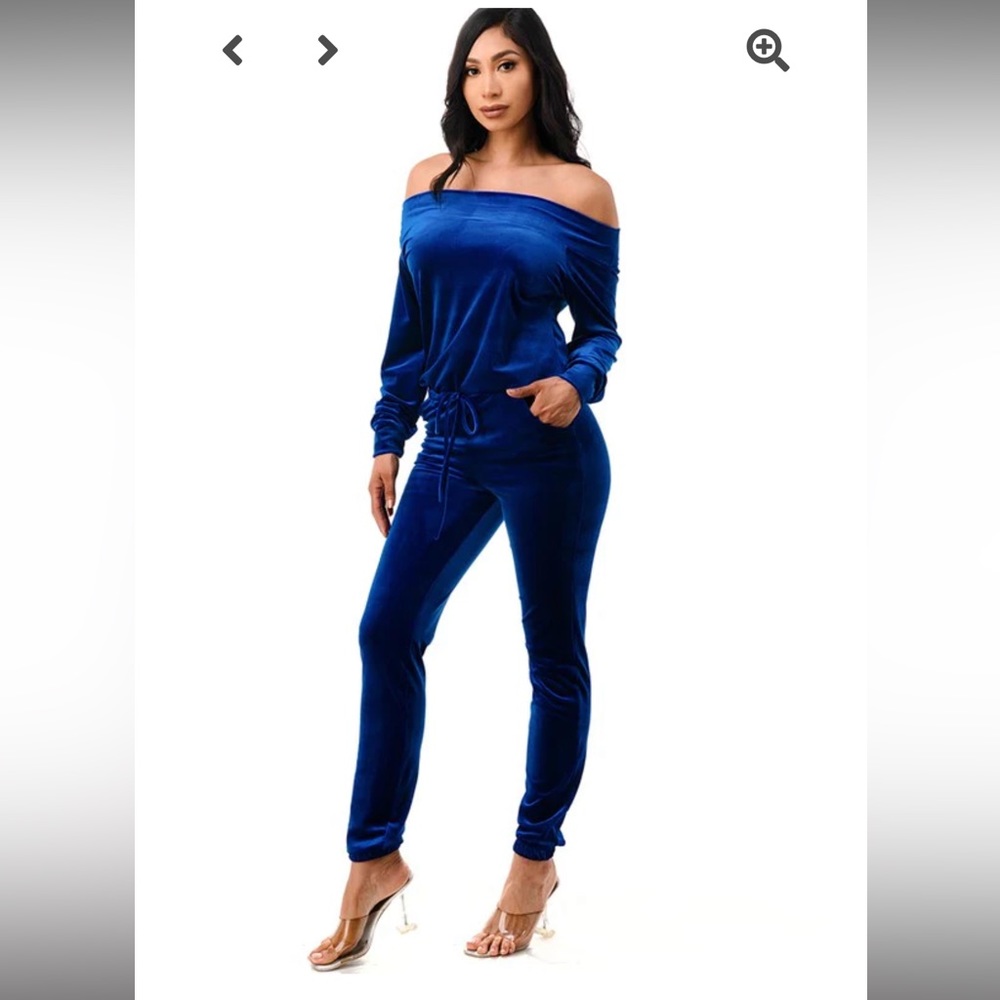Off the shoulder velvet jumpsuit